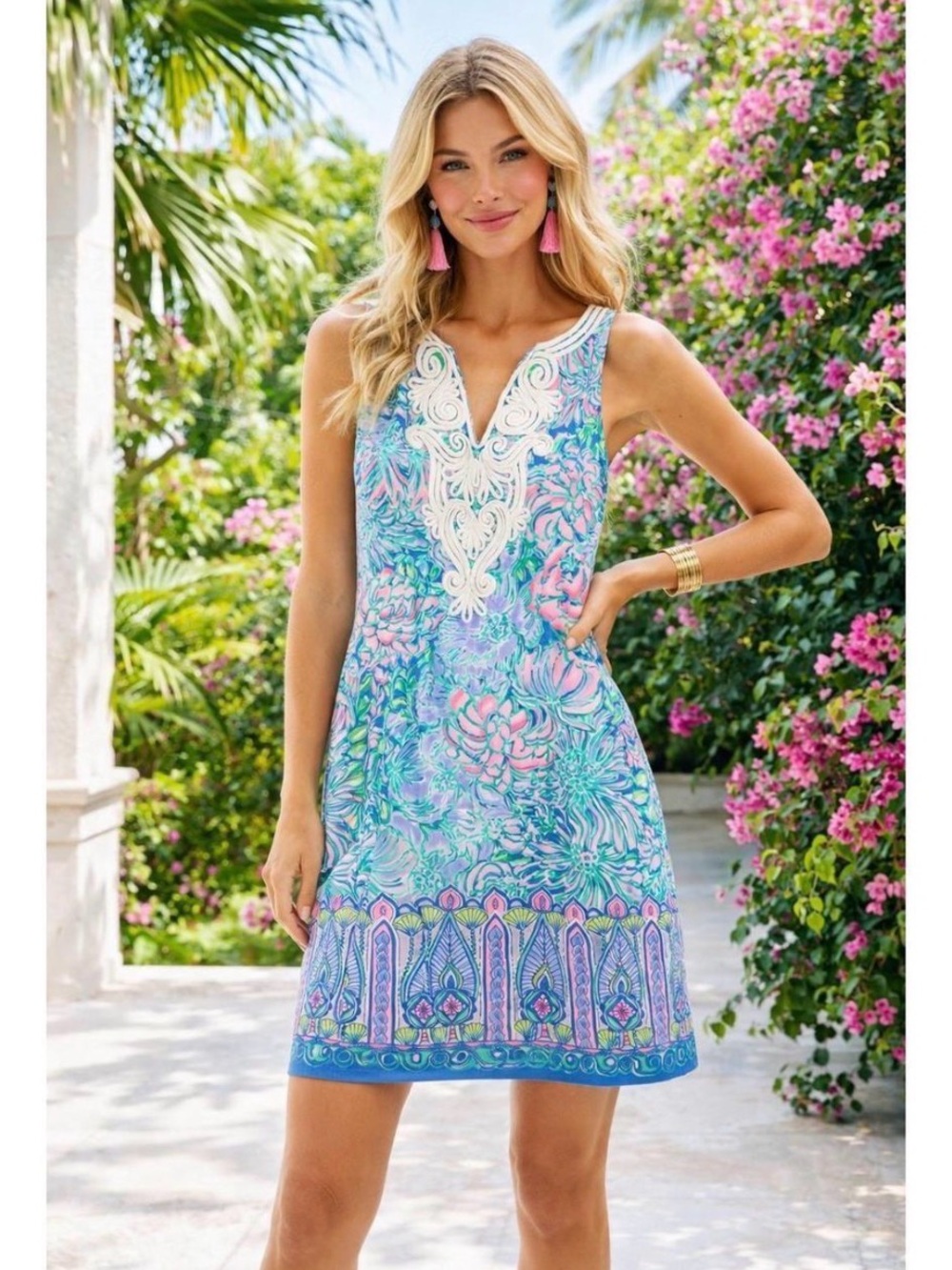 Lilly Pulitzer Gabby Shift Dress Full Bloom w/ Soutache embroidery